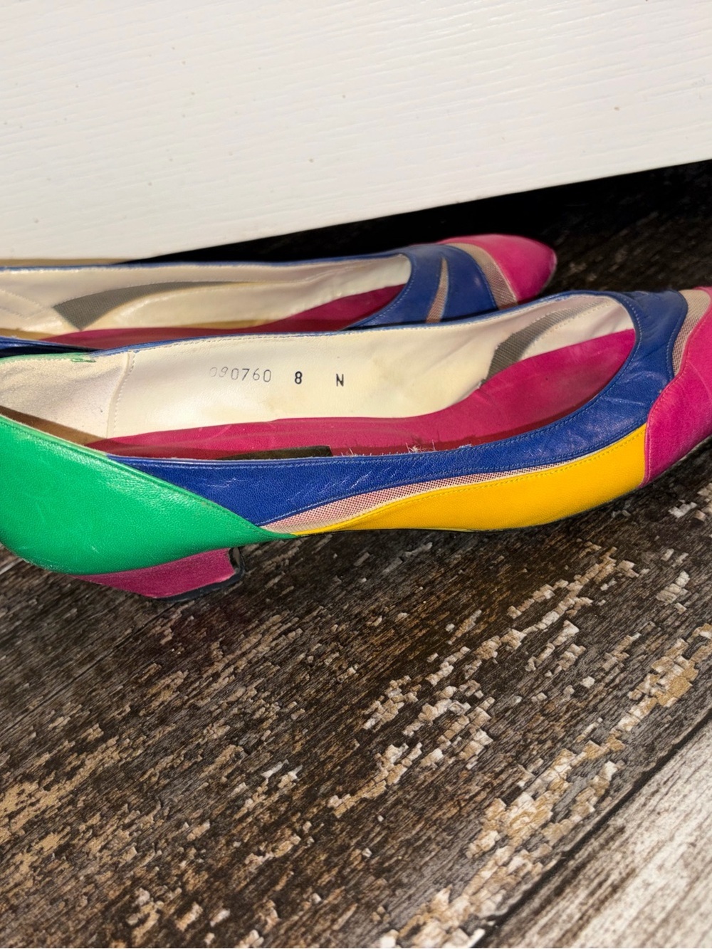 Proxy Vintage Multicolor Leather Kitten Heel Pumps - Pink, Blue, Yellow, Green - Picture 3 of 6